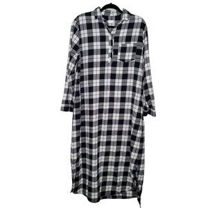 Latuza Womens Black White Checkered long sleeve Popover Sleep dress size large